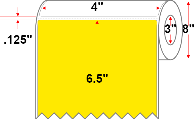 4 X 6.5 Premium Paper Thermal Transfer Label - Perforated - FL Yellow 803 - 8" Roll - Permanent