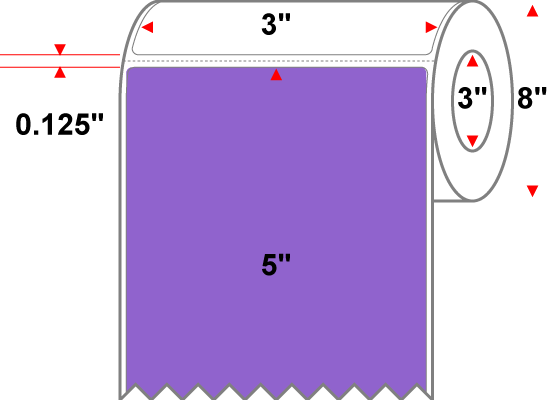 3 X 5 Premium Paper Direct Thermal Label - Perforated - PMS 265 Medium Violet 265 - 8" Roll - Permanent