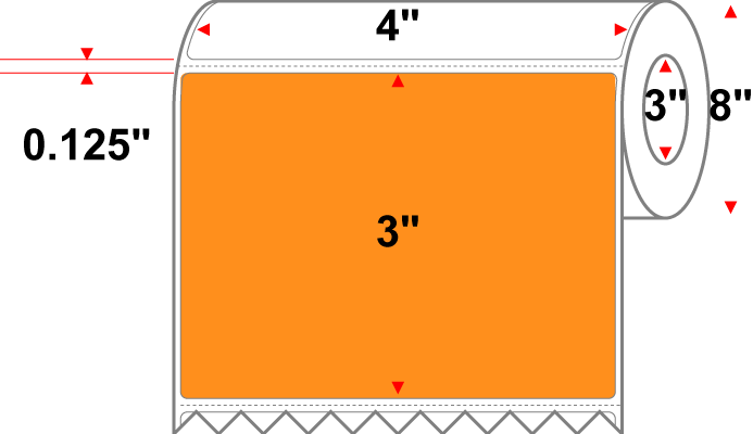 4 X 3 Premium Paper Direct Thermal Label - Perforated - PMS 1495 Orange/Peach 1495 - 8" Roll - Permanent