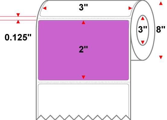 3 X 2 Premium Paper Thermal Transfer Label - Perforated - PMS 252 Light Purple 252 - 8" Roll - Permanent