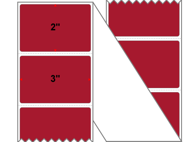 Fanfolded - 3 X 2 Premium Paper Direct Thermal Label - PMS 187 Dark Red 187 - Permanent