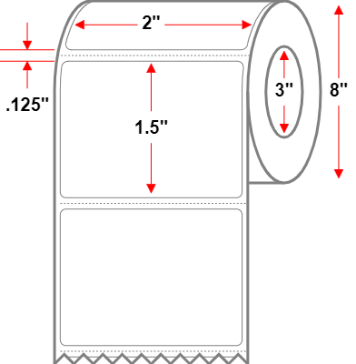 2 X 1.5 Premium Paper Direct Thermal Label - No Perf - White - 8" Roll - Permanent