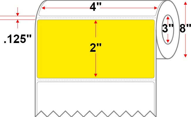 4 X 2 Premium Paper Thermal Transfer Label - Perforated - FL Yellow 803 - 8" Roll - Permanent