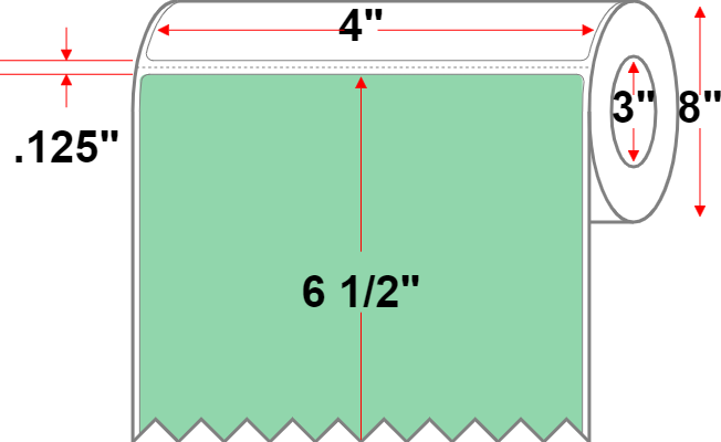 4 X 6.5 Premium Paper Thermal Transfer Label - Perforated - Green 345 - 8" Roll - Permanent