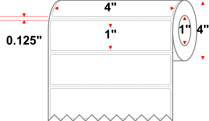 4 X 1 Premium Paper Thermal Transfer Label - Perforated - White - 4" Roll - Permanent