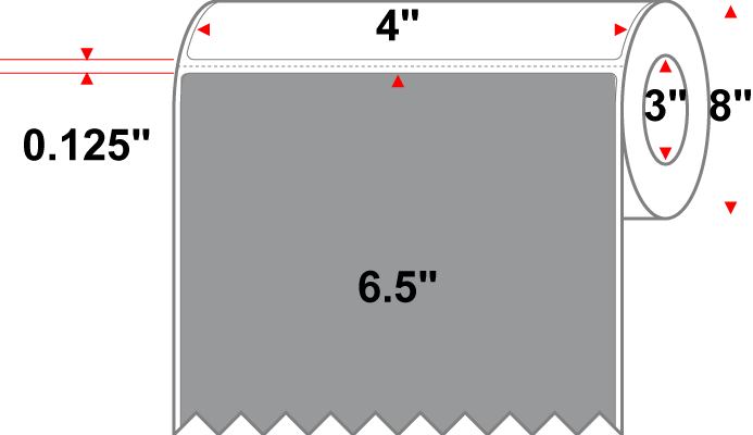 4 X 6.5 Premium Paper Thermal Transfer Label - Perforated - PMS Cool Gray 7 (Dark) Gray 7 - 8" Roll - Permanent