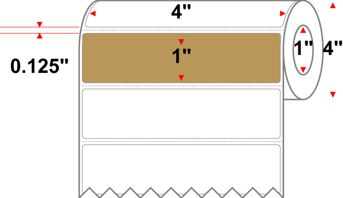 4 X 1 Premium Paper Direct Thermal Label - Perforated - PMS 465 Cardboard Brown 465 - 4" Roll - Permanent