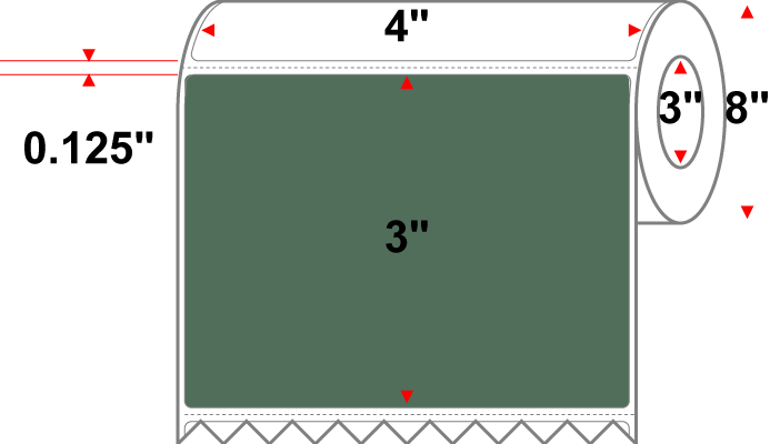 4 X 3 Premium Paper Thermal Transfer Label - Perforated - PMS 357 Dark Green 357 - 8" Roll - Permanent