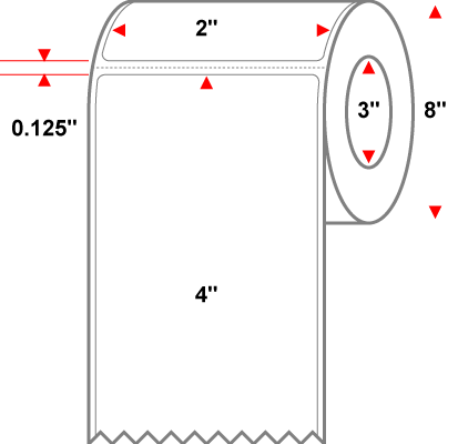 2 X 4 Premium Paper Thermal Transfer Label - Perforated - White - 8" Roll - Permanent