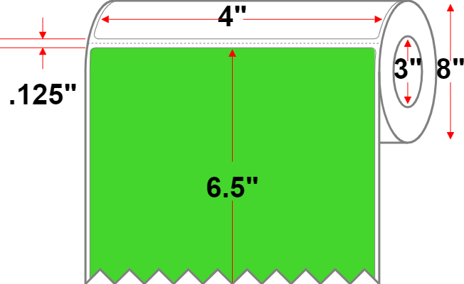 4 X 6.5 Economy Paper Thermal Transfer Label - Perforated - FL Green 802 - 8" Roll - Permanent