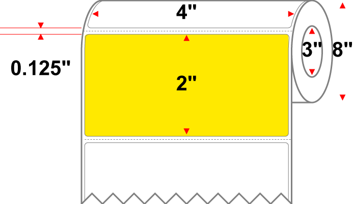 4 X 2 Premium Paper Thermal Transfer Label - Perforated - Fluorescent Yellow 803 - 8" Roll - Permanent