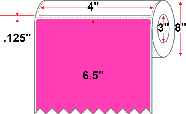 4 X 6.5 Premium Paper Thermal Transfer Label - Perforated - FL Pink 806 - 8" Roll - Permanent