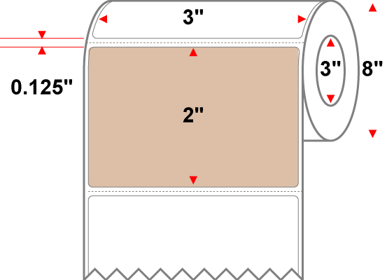 3 X 2 Premium Paper Direct Thermal Label - Perforated - PMS 4675 Tan 4675 - 8" Roll - Permanent