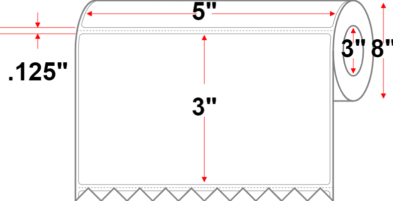 5 X 3 Economy Paper Thermal Transfer Label - Perforated - White - 8" Roll - Permanent