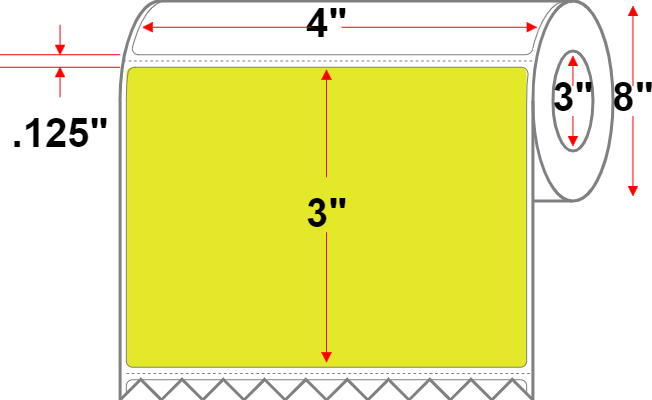 4 X 3 Premium Paper Thermal Transfer Label - Perforated - FL Chartreuse 809 - 8" Roll - Permanent