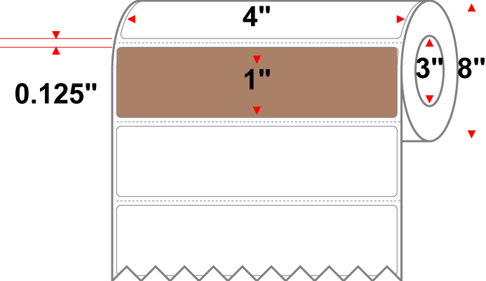 4 X 1 Premium Paper Thermal Transfer Label - Perforated - PMS 479 Brown 479 - 8" Roll - Permanent