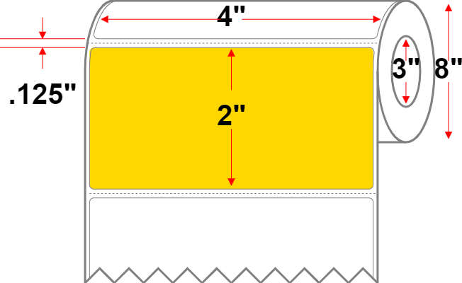 4 X 2 Premium Paper Thermal Transfer Label - Perforated - Yellow Pantone Yellow - 8" Roll - Permanent