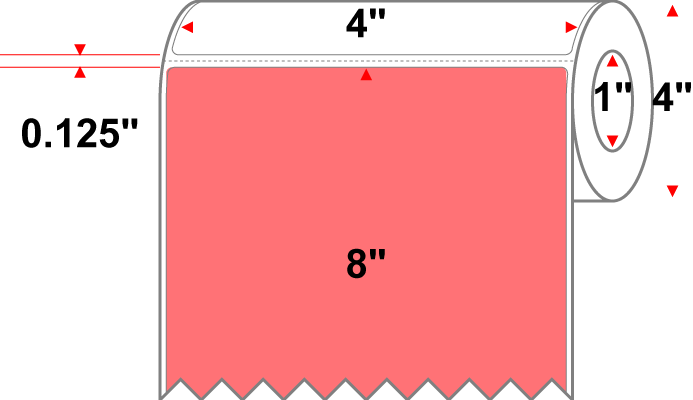 4 X 8 Premium Paper Thermal Transfer Label - Perforated - Fluorescent Red 805 - 4" Roll - Permanent