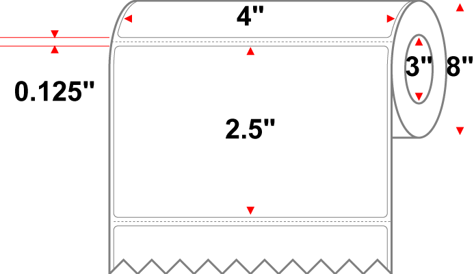 4 X 2.5 Premium Paper Thermal Transfer Label - No Perf - White - 8" Roll - Permanent