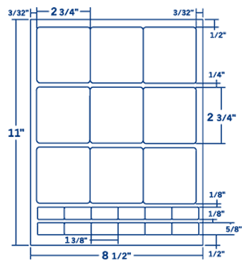2.75" X 2.75" Laser/Inkjet Label-9 Per Sheet, 100 Sheets Per Pack, White, Permanent