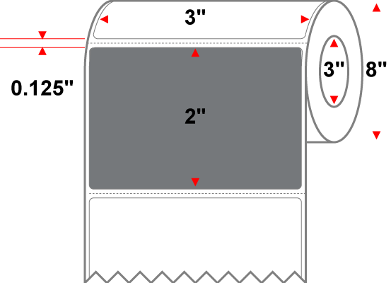 3 X 2 Premium Paper Direct Thermal Label - Perforated - PMS Cool Gray 9 (Very Dark) Gray 9 - 8" Roll - Permanent