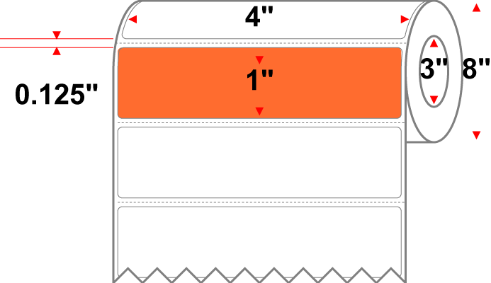 4 X 1 Premium Paper Direct Thermal Label - Perforated - PMS 021 Orange 21 - 8" Roll - Permanent