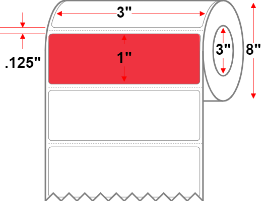 3 X 1 Premium Paper Direct Thermal Label - Perforated - Red 32 - 8" Roll - Permanent