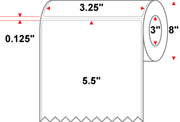 3.25 X 5.50 Premium Paper Thermal Transfer Label - Perforated - White - 8" Roll - Permanent