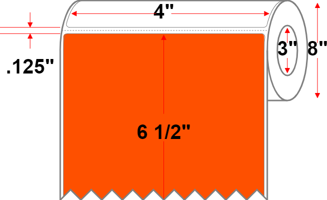 4 X 6.5 Premium Paper Thermal Transfer Label - Perforated - Orange 21 - 8" Roll - Permanent