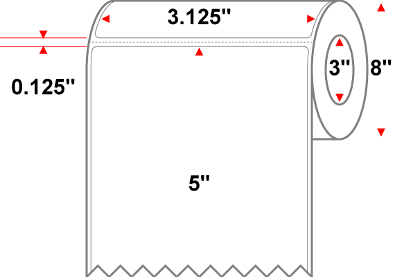 3.125 X 5.00 Premium Paper Thermal Transfer Label - Perforated - White - 8" Roll - Permanent