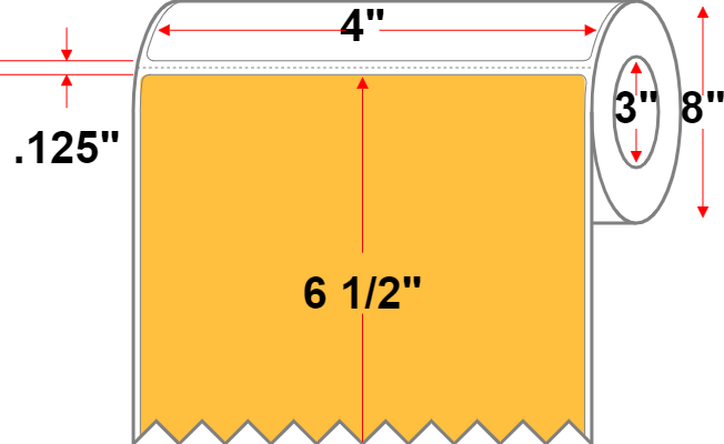 4 X 6.5 Premium Paper Thermal Transfer Label - Perforated - Light Orange 136 - 8" Roll - Permanent