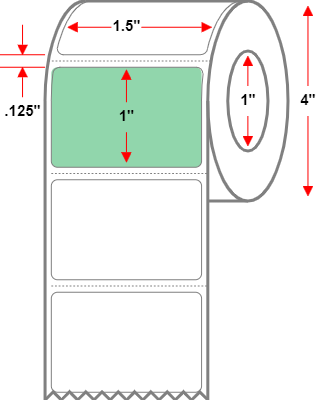1.5 X 1 Premium Paper Direct Thermal Label - Perforated - Green 345 - 4" Roll - Permanent