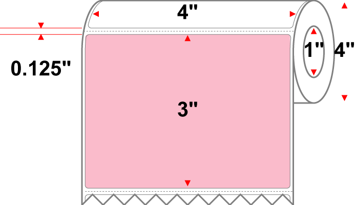 4 X 3 Premium Paper Thermal Transfer Label - Perforated - PMS 182 Pink 182 - 4" Roll - Permanent