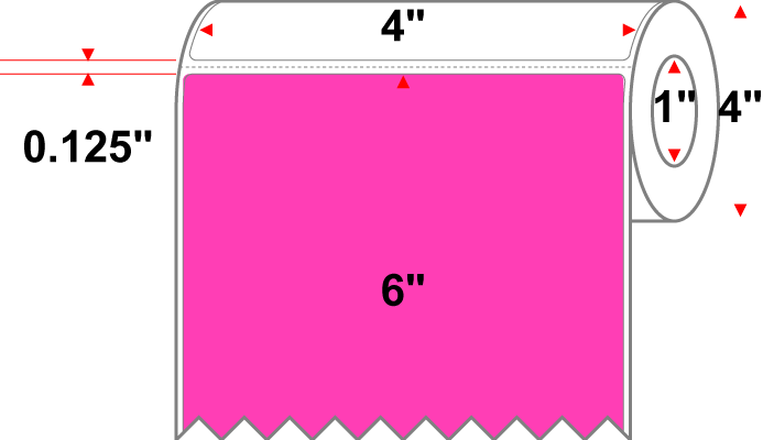 4 X 6 Premium Paper Thermal Transfer Label - Perforated - Fluorescent Pink 806 - 4" Roll - Permanent