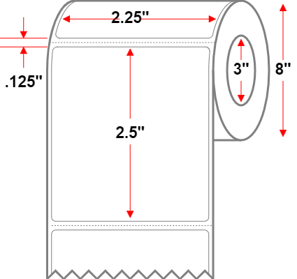 2.25 X 2.5 Premium Paper Direct Thermal Label - Perforated - White - 8" Roll - Permanent