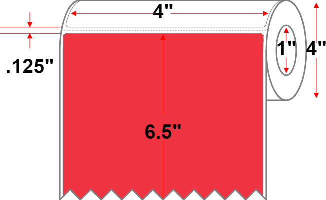 4 X 6.5 Premium Paper Direct Thermal Label - Perforated - Red 32 - 4" Roll - Permanent