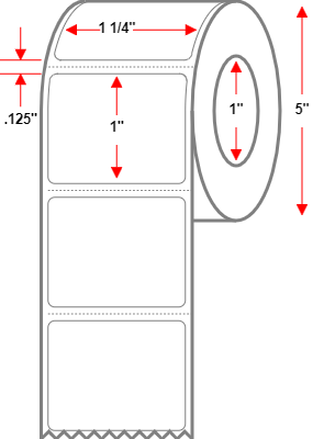 1.25 X 1 Polyester Thermal Transfer Label - Perforated - White - 5" Roll - Permanent