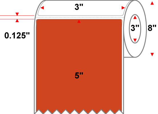 3 X 5 Premium Paper Thermal Transfer Label - Perforated - PMS 173 Dark Orange 173 - 8" Roll - Permanent