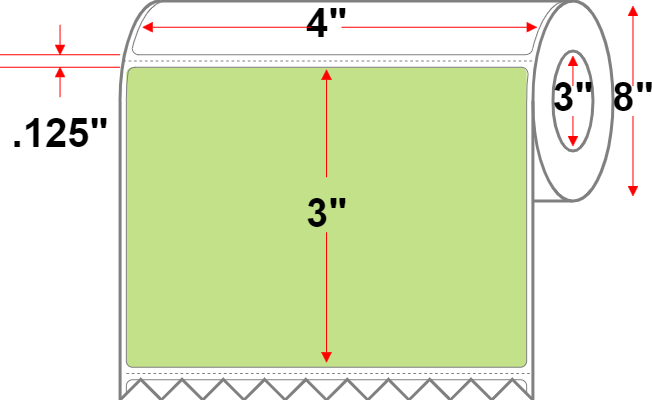 4 X 3 Premium Paper Thermal Transfer Label - Perforated - Light Green 365 - 8" Roll - Permanent
