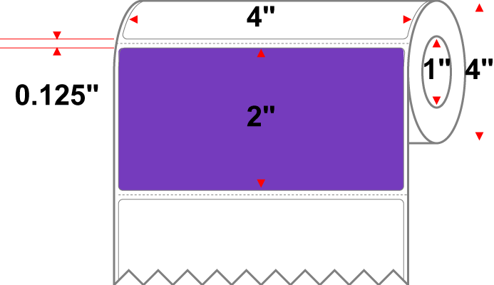 4 X 2 Premium Paper Thermal Transfer Label - Perforated - PMS 266 Violet 266 - 4" Roll - Permanent