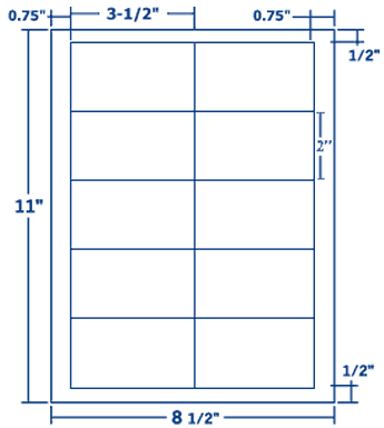 3.5" X 2" Laser/Inkjet Label-10 Per Sheet, 250 Sheets Per Pack, White, Permanent