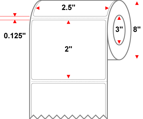 2.5 X 2 Premium Paper Direct Thermal Label - Perforated - White - 8" Roll - Permanent
