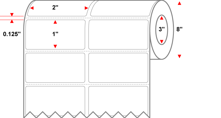 2 X 1 Premium Paper 2 Across - Thermal Transfer Label - Perforated - White - 8" Roll - Permanent