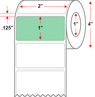 2 X 1 Premium Paper Direct Thermal Label - Perforated - Green 345 - 4" Roll - Permanent