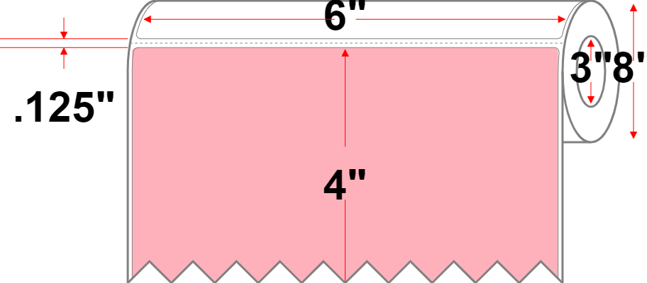 6 X 4 Premium Paper Thermal Transfer Label - Perforated - Pink 176 - 8" Roll - Permanent