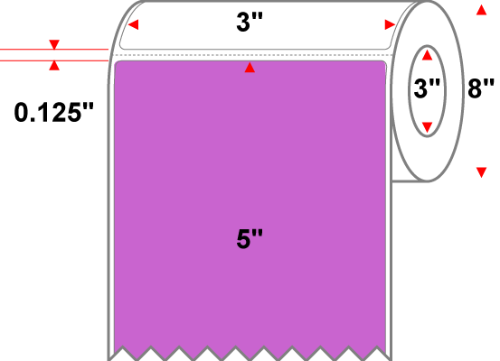 3 X 5 Premium Paper Thermal Transfer Label - Perforated - PMS 252 Light Purple 252 - 8" Roll - Permanent