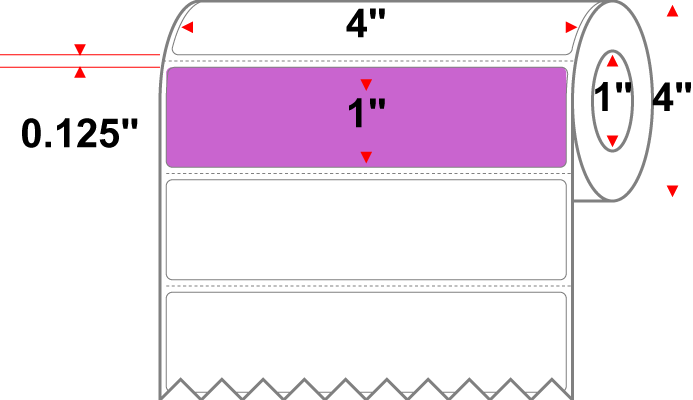 4 X 1 Premium Paper Thermal Transfer Label - Perforated - PMS 252 Light Purple 252 - 4" Roll - Permanent