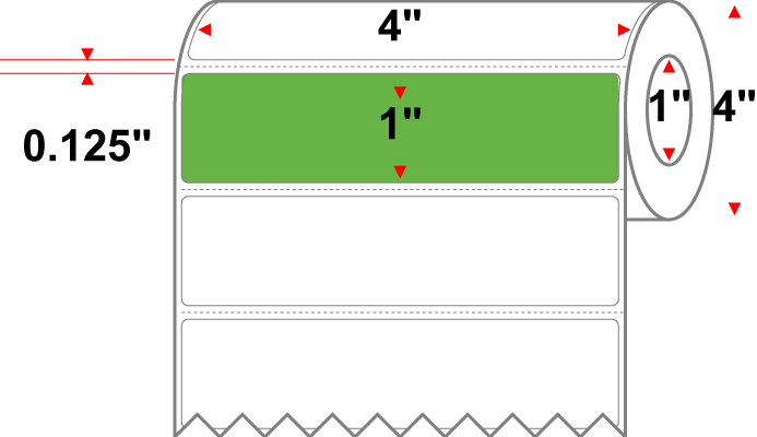 4 X 1 Premium Paper Thermal Transfer Label - Perforated - PMS 368 Medium Green/Yellow 368 - 4" Roll - Permanent