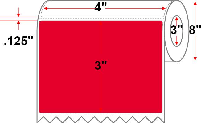 4 X 3 Premium Paper Thermal Transfer Label - Perforated - Red 185 - 8" Roll - Permanent