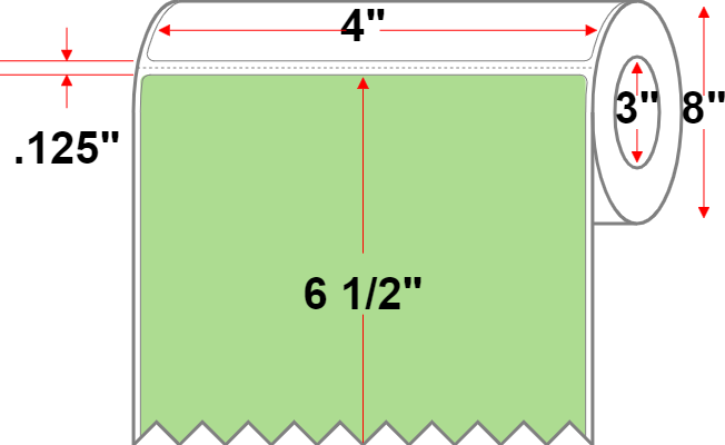 4 X 6.5 Premium Paper Thermal Transfer Label - Perforated - Light Green 358 - 8" Roll - Permanent